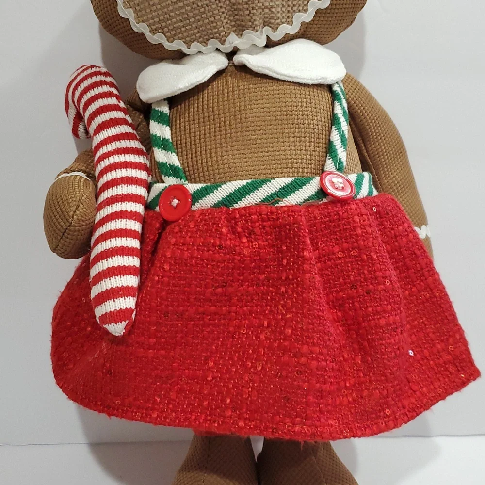 Gingerbread woman in red sequin boucle bow and‎ jumper Christmas holiday plushie